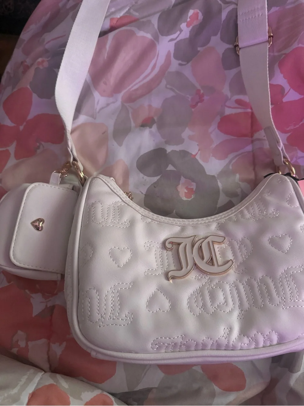Juicy Couture Cream Quilted Shoulder Bag with Gold JC Logo